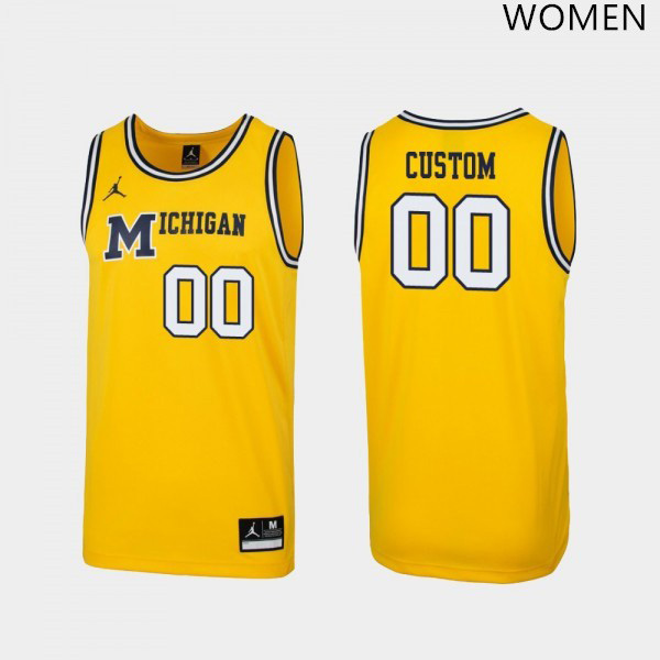 Women Michigan Wolverines #00 Custom Yellow Jordan Brand 1989 Retro University Jersey